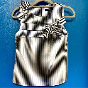 Banana Republic sleeveless blouse. XS. Navy blue & silver stripes w/ bow detail.